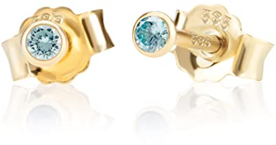 NKlaus Paar 2,0mm 585 Gelb Gold 14 Karat Ohrstecker Kristall Zirkonia Aquamarin Butterfly Verschluss Damen Mädchen 10989