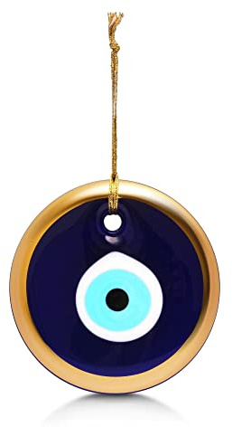 MYSTIC JEWELS - Cristal contra el Mal de Ojo,Azul y Blanco, Ojo Turco Grande 12 cm Approx con Agujero, Encantos de Buena Suerte para Colgar en La Pared (Dorado)
