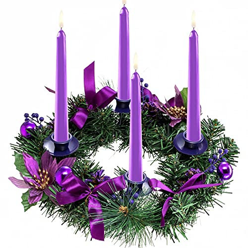 Decorazione natalizia per corona dell'Avvento con 4 candele, ghirlanda artificiale dell'Avvento, calendario dell'Avvento, centrotavola per stagione D, 4 pigne viola 4 palline 4 nastri 4 fiori