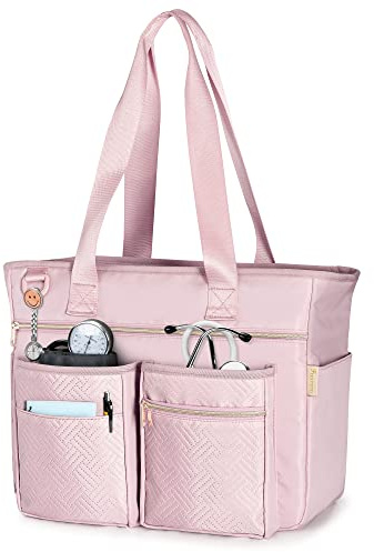 Fasrom Nurse Tote Bag for Work Nurses with Laptop Sleeve, Home Health Clinical Bag for Nursing Students and Medical Assistant, Pink (Patent Pending)