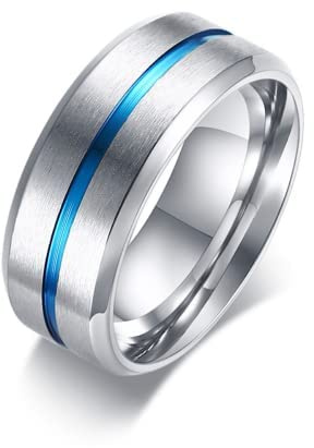 Ztcily Anillo de acero inoxidable para hombre, anillo azul antiestrés con ranura, anillo de 8 mm acabado mate, ideal para regalo de boda, cumpleaños, fiesta de Navidad