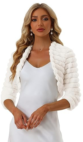Allegra K Chaqueta Corta para Mujer para Vestidos Bolero Faux Fur Shrug Chaqueta Cárdigan blanco S