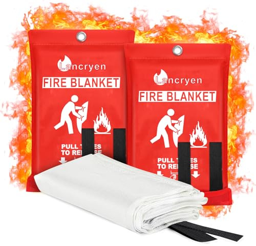 Lancryen Manta de Emergencia contra Incendios, Manta extintor, Manta ignífuga de Seguridad para el hogar, Cocina, Escuela, Parrilla, Coche, Oficina, almacén (40 x 40 Pulgadas)