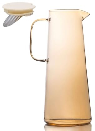 Intirilife Jarra, Jarra de Cristal, en Ámbar - 1.4 Litros de Capacidad - Cristal, Jarra de Agua con Tapa y Filtro para Bebidas Calientes y Frías, Té, Jugo, Limonada