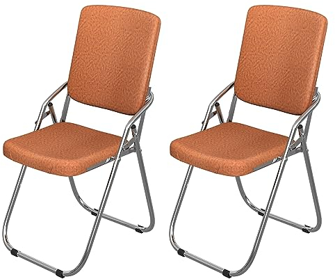 PIPIPOXER Klappstuhl Essstühle Klappstühle,2er Set Klappstühle aus Leder und Stahlrahmen,Stabiler Klappstuhl Furniture Konferenzstuhl für Gäste oder Veranstaltung im Freien Orange 40x21x85cm