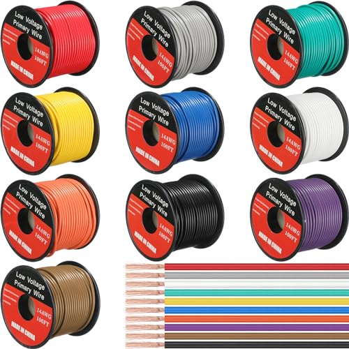 Gisafai 10 Pcs 14 Gauge Wire 100 ft Per Roll (1000 ft Total) Automotive Primary Wire Spools Copper Clad Aluminum Primary for 12v Automotive Harness Car Audio Video Wiring