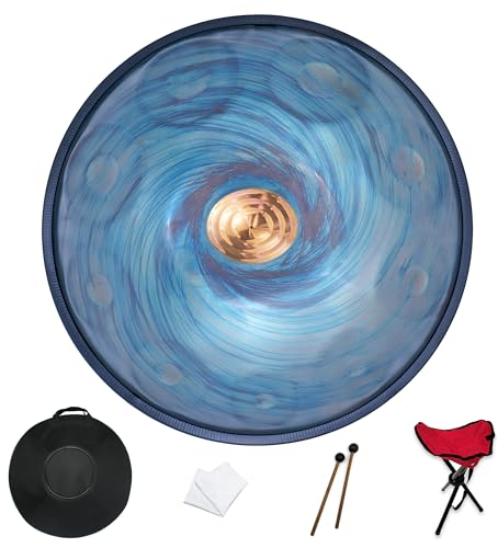 GLADFRESIT Handpan, 22 inches, 10 notes, 440Hz, D minor, comes with handpan stand, handpan bag, two beaters, and dust cloth.(10-Tide)