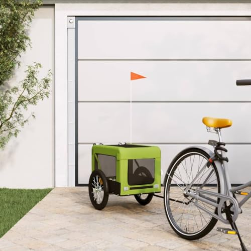 CIADAZ Dog Bike Trailer Green and Black Oxford Fabric and Iron, Scooter Trailer, Bike Basket, Dog Bike Carrier, Dog Wheelchair, Dog Cart - 93920