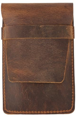 OLYCRAFT 3 Fingers Genuine Leather Cigar Case - Travel Portable Humidor, Coconut Brown Classical Design for Cigar Lovers, Watch Storage (13x8.5x2.9cm)