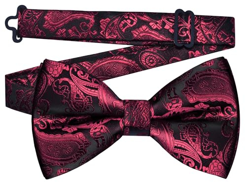 GUSLESON Mens Burgundy Bow Tie for Wedding Pre-Tied Silk Paisley Bowties for Business Party (0496-36)