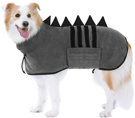 HezzLuv Microfibra ad Asciugatura Rapida Accappatoio Cane, Asciugamano Cane Super Assorbente, Regolabile Accappatoio per Cani per Bagno, Nuoto e Passeggiata Bagnata (Grigio-Nero, M)