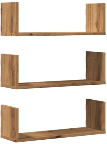 vidaXL Wall Shelves 3 pcs, Floating Shelf for Display, Wall Mounted Shelf for Living Room, Picture Ledge, Modern Style, Artisian Oak Engineered Wood