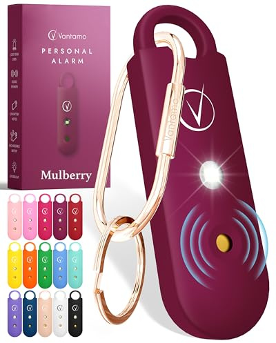 Vantamo Personal Alarms for Women with Strobe LED Light, Extra Loud 130dB Self Defense Keychain with 2 Dynamics, Unique Panic Alarm with Keychain & Keyring for Bag or Backpack and Low Battery Notice