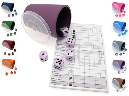 DiceCupFlex - Gobelet à dés flexible avec couvercle, 5 dés et bloc de dés, bloc de jeu - Fabriqué en Allemagne (violet)