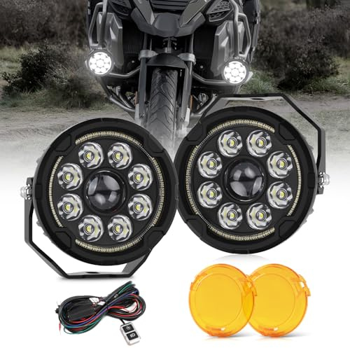 BraveWAY [Strobe] Motorcycle Auxiliary Lights with DRL 4.5 LED Fog Lights Spotlight + White Flood Light for ADV Adventure Touring Motorcycle ATV UTV LED Bar 2