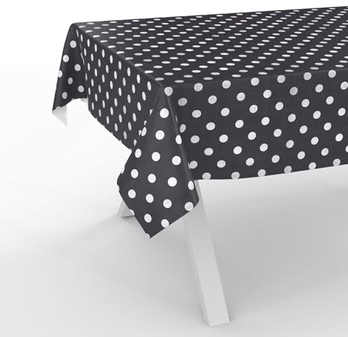 ANRO Nappe en toile cirée - Lavable, imperméable - Bord coupé - À pois - Gris - 160 x 140 cm