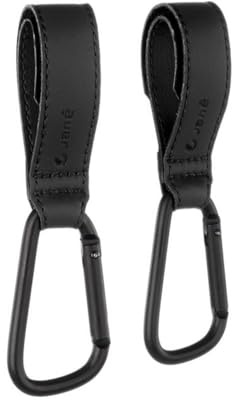 Jané Ganchos Multifunción Universal para Carrito Bebé, Pack 2 Unidades, Hasta 5 kg por Gancho, Correas Ajustables Antideslizantes, Negro