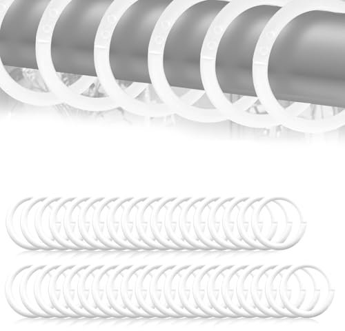 48 Stück Duschvorhangringe, C-Förmige öffnung Vorhangringe, mit Schloss, Kunststoff Gardinen Ringe für Stange Weiß, für Duschvorhänge, Vorhänge, Türvorhänge