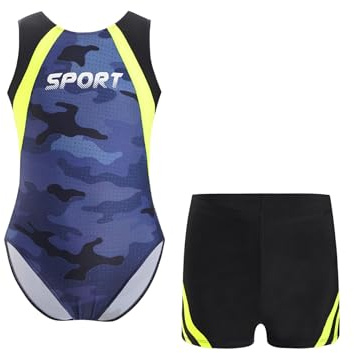 HULIJA Jungen Gymanstikanzug Ärmellos Ballett Trikot mit Kurze Shorts Set Gymnastik Leotard Kurz Hose Turnanzug Ballettbody Wettbewerb Dunkelgrau 122-128