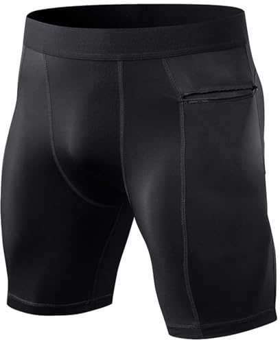 pvucpot Pantaloncini Compressione Uomo Pantaloncini Fitness Pantaloni Corta Compressione Leggings Pantaloncini Compressi con Tasca per Cellulare,Pantaloni Termici Uomo