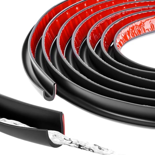 QWORK® 5M J Shape RV Rain Gutter Self-Adhesive, Roof Rain Diversion Strip, PVC Plastic Drip Deflector, for Use On Trucks, Cars, RVs,Black