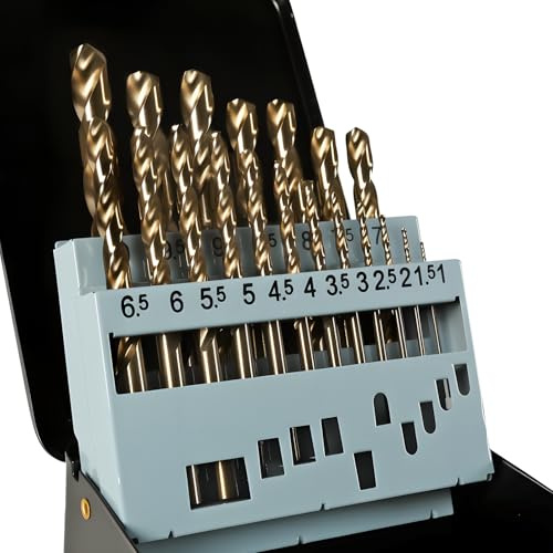 COMOWARE Set di punte per trapano HSS-E M35, 19 pezzi, 1 – 10 mm, punte elicoidali professionali per metallo, acciaio, plastica e legno, ferro autocentrante per la lavorazione dei metalli