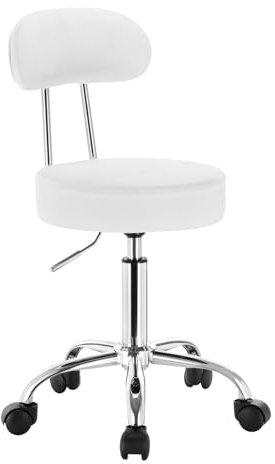 WOLTU Rollhocker Schminkhocker Hocker höhenverstellbar mit Rollen & Lehne Wolkenweiß Arbeitshocker 360° Drehhocker Bürostuhl Kosmetikhocker für Werkstatt, Schönheitssalons, Studios, Tätowierungen