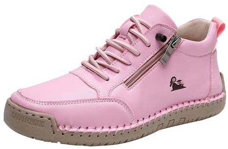 Zapatos de cuero para mujer, otoño e invierno, botas de costura hechas a mano, con cordones, altura descalza, zapatos con cremallera, antideslizantes, zapatos informales, pies anchos, mocasines