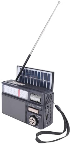 Plyisty AM FM SW Radio med Bluetooth, Solar/Battery Operated, Support TF Card/USB -uppspelning, Hörlursuttag, Infällbar Antenn, Bärbar Handledsremsa (Svart)