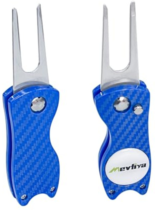 Mevfiya Pitch Mark - Herramienta de reparación de divot de golf, tenedor verde de metal, marcador magnético de bola, regalos para golfistas (azul)