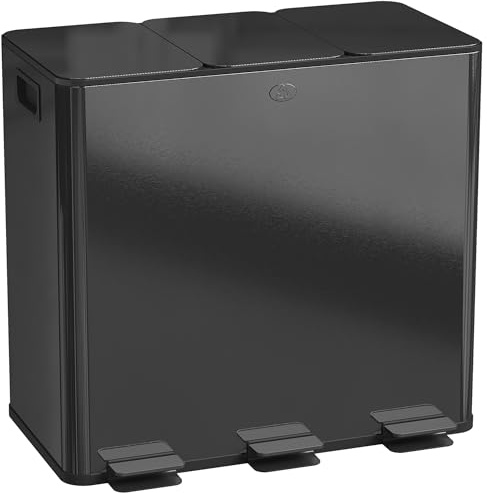 HOMCOM Pattumiera Differenziata 3 Scomparti 20L da Cucina a Pedale, Cestino Spazzatura con 3 Coperchi a Chiusura Silenziosa in Acciaio Inox e PP, 61.9x36.6x56.7 cm, Nero