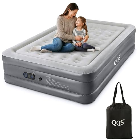 QQS Air Mattress Queen with Built in Pump, 18'' Raised Inflatable Bed, 660lb Support Blow Up Mattress, 3 Mins Quick Self-Inflating for Home, Guest & Camping