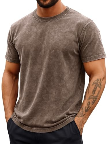 Runcati Herr t-shirt kortärmad rund hals bomull toppar män sommar casual normal passform toppar vintage mode acid tvätt basic t-shirts skjortor