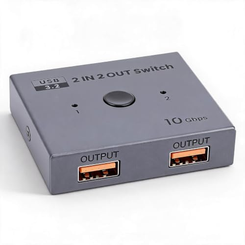 Dpofirs USB 3.2 Switcher, 2 In Out 10 Gbps USB Selector med LED-indikator för Datorer Som Delar Tangentbord Mus Skrivare Scanner, Plug and Play
