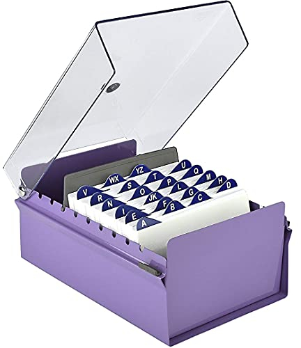 Acrimet 4 x 6 Karteikartenhalter Organizer mit Metallbasis, Robust (Inklusive AZ-Indexkarten und einem Kunststoff-Trenner) (Lila mit klarer Kunststoffdeckelabdeckung)