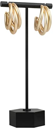 GemeShou Schwarz-Metall-Ohrring-T-Ständer - Kompakter Einzel-Displayhalter, Laden-Schmuck-Exponat zur einfachen Ausstellung, Aufbewahrung und Ordnung kleiner Ohrringe【13.5 cm】