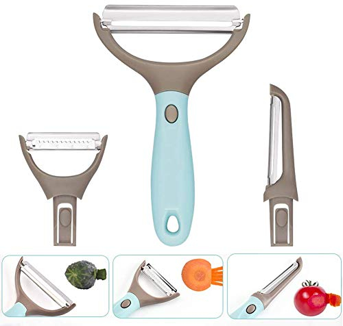 BETOY Éplucheur, 3 en 1 Éplucheur Antidérapante Kitchen Peeler Ensemble Éplucheur Éplucheur Multifonction 3 en 1 pour Peler Les Pommes de Terre, Les Carottes et Divers Fruits et Légumes,Bleu