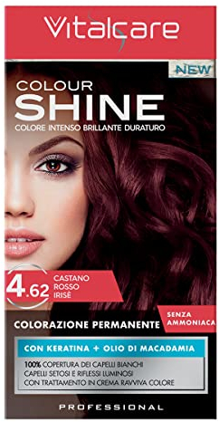 Vitalcare | Colourshine - Colorazione Permanente Professionale, Tinta Capelli Senza Ammoniaca, Tintura Capelli con Cheratina e Olio di Macadamia, n° 4.62, Castano Rosso Irisé