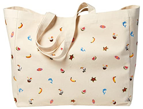 Sowel® Strandtasche, Stofftasche, 100% Baumwolle, Damen und Herren (Unisex), Bestickte Badetasche, Shopper, Umhängetasche, Natur Baumwolle Canvas, 50 x 20 x 40 cm (LxBxH)