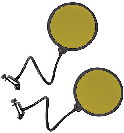 Lot de 2 filtres anti-pop pivotants avec double couche de protection pour pare-brise d'enregistrement de studio Jaune