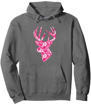 Tête de cerf Rose Fleur d'hibiscus Chasse Chasse Floral Sweat à Capuche