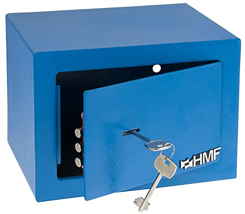 HMF 49216-05 Safe, piccola cassaforte a muro con chiave, cassaforte per armadio | 23 x 17 x 17 cm | Blu