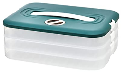Asotagi Frischhaltedosen, 3-lagige Aufbewahrungsbox, Kühlschrankknödel, mit Deckel, luftdicht und auslaufsicher, 30.5 x 23 x 12 cm, Dunkelgrün, Lebensmittelaufbewahrungsbox