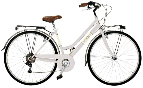 Airbici 603AC Bicicletta da Passeggio Donna 28 Bianca | Bici da Donna Vintage Retro con 6 Velocità, Telaio in Acciaio, Parafanghi, Luci LED e Portapacchi