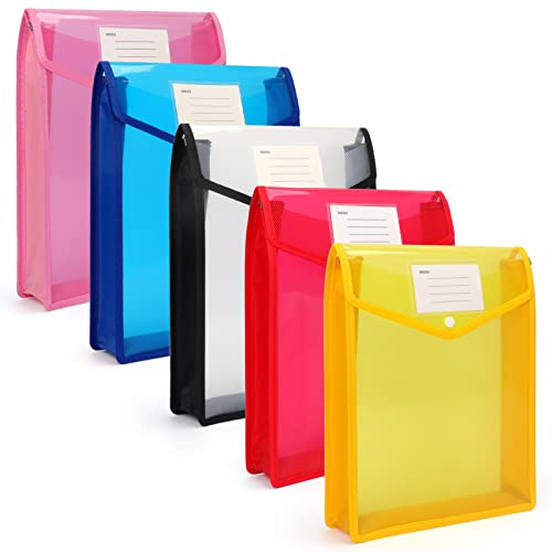 FYY Dokumententasche A4,5 Stück Dokumentenmappe A4 Sammelmappen mit Druckknopf Kunststoff Umschlag Mappe Wasserdicht Sichttasche Dokumenten mit Karte für Reise Büro Dokument Schule (A4, Vertikale)