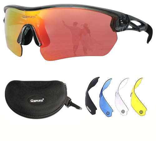 OUTDOORSPARTA Sport Sonnenbrille(7. Grauer Rahmen, Volle Linse Gespiegelt Rot)