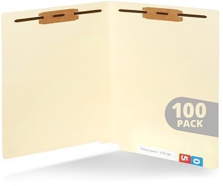 Blue Summit Supplies 100 Manila Fastener File Folders with End Tabs, Reinforced Straight Cut End Tab Folders with 2 Fasteners, Standard Medical File Folders, Letter Size, Manila, 100 Pack