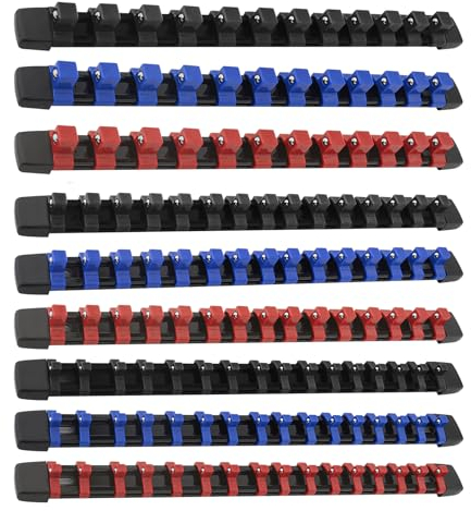 Juego de organizadores de enchufes, soportes métricos SAE con rodamientos de bolas de resorte, se adapta a llaves de vaso de 1/4, 3/8 y 1/2 pulgadas, almacenamiento de herramientas portátil de