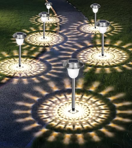 LITOHOM Solarlampen für Außen Garten, 4 Stuck Solarleuchten Garten mit Warmweiß IP65 Wasserdicht Edelstahl Metall Solar Wegeleuchte Solarleuchten Garten Deko für Rasen, Terrasse, Hof