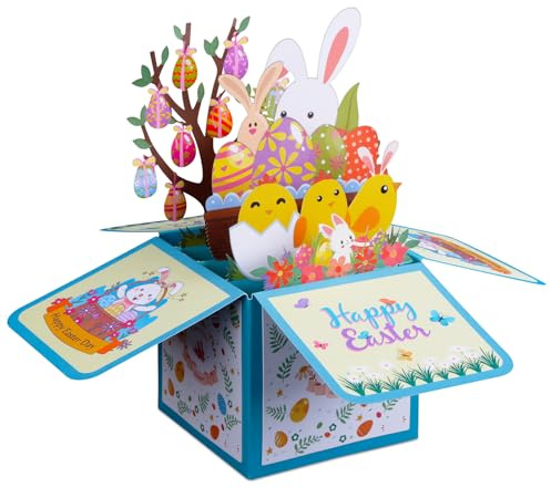 WhatSign Easter Pop Up Cards - 3D PopUp Easter Card for Kids Eggs Bunny Baskets Pop-Up Card for Kids Children Daughter Son Spring Gift with Envelopes